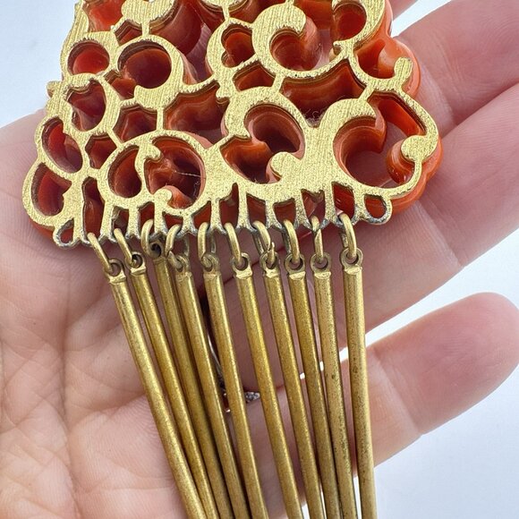 Vintage Kramer New York Necklace Faux Coral Statement Tassel Fringe MCM Runway - Picture 9 of 15